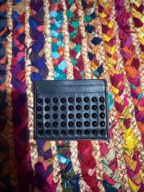 CHRISTIAN LOUBOUTIN Black Studded Leather Card Holder